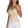 imageLYANER Womens Silk Satin Spaghetti Strap V Neck Ruched Sleeveless Cami Peplum TopChampagne