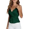 imageLYANER Womens Silk Satin Spaghetti Strap V Neck Ruched Sleeveless Cami Peplum TopDark Green