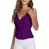 imageLYANER Womens Silk Satin Spaghetti Strap V Neck Ruched Sleeveless Cami Peplum TopDark Purple