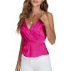 imageLYANER Womens Silk Satin Spaghetti Strap V Neck Ruched Sleeveless Cami Peplum TopRose