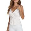 imageLYANER Womens Silk Satin Spaghetti Strap V Neck Ruched Sleeveless Cami Peplum TopWhite