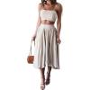 imageLYANER Womens Two Pieces Croped Cami Top and Elastic Waist Midi Skirt SetsBeige