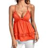 imageLYANER Womens Deep V Neck Peplum Ruffle Trim Spaghetti Straps Crisscross Backless Babydoll Cami Tank Tops Orange Large
