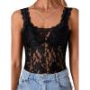 imageLYANER Womens Floral Lace Scallop Spaghetti Strap Sleeveless Sheer Tank Cami Top BlouseBlack