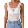 imageLYANER Womens Floral Lace Scallop Spaghetti Strap Sleeveless Sheer Tank Cami Top BlouseWhite