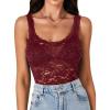 imageLYANER Womens Floral Lace Scallop Spaghetti Strap Sleeveless Sheer Tank Cami Top BlouseWine Red