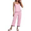 imageLYANER Womens Pajamas Set V Neck Sleeveless Cami Top with Pants PJ Set SleepwearPink