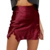 imageLYANER Womens Satin Lace Trim Split Slit Hem Zipper High Wasit Mini Short SkirtBurgundy