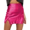 imageLYANER Womens Satin Lace Trim Split Slit Hem Zipper High Wasit Mini Short SkirtRose