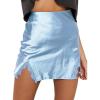 imageLYANER Womens Satin Lace Trim Split Slit Hem Zipper High Wasit Mini Short SkirtSky Blue