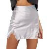 imageLYANER Womens Satin Lace Trim Split Slit Hem Zipper High Wasit Mini Short SkirtWhite