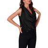 imageLYANER Womens Satin Silky Cowl Neck Drape Ruched Front Sleeveless Tank Blouse Shirts TopBlack