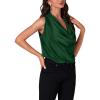 imageLYANER Womens Satin Silky Cowl Neck Drape Ruched Front Sleeveless Tank Blouse Shirts TopDark Green