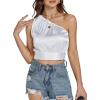 imageLYANER Womens Sexy Satin One Shoulder Tie Back Knot Sleeveless Crop Top Cami TankWhite