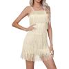 imageLYANER Womens Sexy Two Piece Outfit Fringe Sleeveless Cami and Short Skirt SetsGold