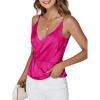 imageLYANER Womens Silk Satin Spaghetti Strap V Neck Ruched Sleeveless Cami Peplum TopRose