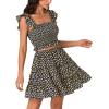imageLYANER Womens 2 Piece Outfits Flora Print Smocked Cami Crop Top and Mini Skirt SetBlue