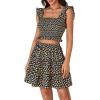 imageLYANER Womens 2 Piece Outfits Flora Print Smocked Cami Crop Top and Mini Skirt SetBlue