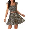 imageLYANER Womens 2 Piece Outfits Flora Print Smocked Cami Crop Top and Mini Skirt SetBlue