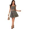 imageLYANER Womens 2 Piece Outfits Flora Print Smocked Cami Crop Top and Mini Skirt SetBlue