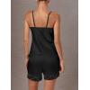 imageLYANER Womens 3pcs Sleepwear Silk Satin V Neck Lace Trim Cami Top and Shorts Pajama Set with RobeBlack