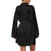 imageLYANER Womens 3pcs Sleepwear Silk Satin V Neck Lace Trim Cami Top and Shorts Pajama Set with RobeBlack
