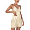 imageLYANER Womens 3pcs Sleepwear Silk Satin V Neck Lace Trim Cami Top and Shorts Pajama Set with RobeChampagne