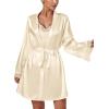 imageLYANER Womens 3pcs Sleepwear Silk Satin V Neck Lace Trim Cami Top and Shorts Pajama Set with RobeChampagne