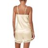 imageLYANER Womens 3pcs Sleepwear Silk Satin V Neck Lace Trim Cami Top and Shorts Pajama Set with RobeChampagne