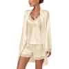 imageLYANER Womens 3pcs Sleepwear Silk Satin V Neck Lace Trim Cami Top and Shorts Pajama Set with RobeChampagne