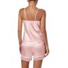 imageLYANER Womens 3pcs Sleepwear Silk Satin V Neck Lace Trim Cami Top and Shorts Pajama Set with RobePink