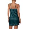 imageLYANER Womens 3pcs Sleepwear Silk Satin V Neck Lace Trim Cami Top and Shorts Pajama Set with RobeTeal Blue