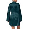 imageLYANER Womens 3pcs Sleepwear Silk Satin V Neck Lace Trim Cami Top and Shorts Pajama Set with RobeTeal Blue