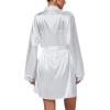 imageLYANER Womens 3pcs Sleepwear Silk Satin V Neck Lace Trim Cami Top and Shorts Pajama Set with RobeWhite