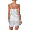 imageLYANER Womens 3pcs Sleepwear Silk Satin V Neck Lace Trim Cami Top and Shorts Pajama Set with RobeWhite