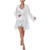 imageLYANER Womens 3pcs Sleepwear Silk Satin V Neck Lace Trim Cami Top and Shorts Pajama Set with RobeWhite