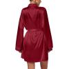 imageLYANER Womens 3pcs Sleepwear Silk Satin V Neck Lace Trim Cami Top and Shorts Pajama Set with RobeWine Red