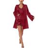 imageLYANER Womens 3pcs Sleepwear Silk Satin V Neck Lace Trim Cami Top and Shorts Pajama Set with RobeWine Red