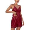 imageLYANER Womens 3pcs Sleepwear Silk Satin V Neck Lace Trim Cami Top and Shorts Pajama Set with RobeWine Red