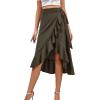 imageLYANER Womens Boho Floral Print Wrap Front Self Tie Knots Ruffle Hem Split Midi SkirtSolid Army Green