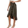 imageLYANER Womens Boho Floral Print Wrap Front Self Tie Knots Ruffle Hem Split Midi SkirtSolid Army Green