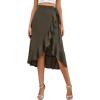 imageLYANER Womens Boho Floral Print Wrap Front Self Tie Knots Ruffle Hem Split Midi SkirtSolid Army Green