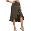 imageLYANER Womens Boho Floral Print Wrap Front Self Tie Knots Ruffle Hem Split Midi SkirtSolid Army Green