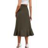 imageLYANER Womens Boho Floral Print Wrap Front Self Tie Knots Ruffle Hem Split Midi SkirtSolid Army Green