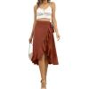 imageLYANER Womens Boho Floral Print Wrap Front Self Tie Knots Ruffle Hem Split Midi SkirtSolid Brown