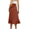imageLYANER Womens Boho Floral Print Wrap Front Self Tie Knots Ruffle Hem Split Midi SkirtSolid Brown