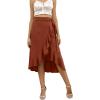 imageLYANER Womens Boho Floral Print Wrap Front Self Tie Knots Ruffle Hem Split Midi SkirtSolid Brown