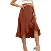 imageLYANER Womens Boho Floral Print Wrap Front Self Tie Knots Ruffle Hem Split Midi SkirtSolid Brown