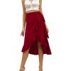 imageLYANER Womens Boho Floral Print Wrap Front Self Tie Knots Ruffle Hem Split Midi SkirtSolid Burgundy