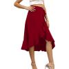 imageLYANER Womens Boho Floral Print Wrap Front Self Tie Knots Ruffle Hem Split Midi SkirtSolid Burgundy